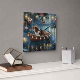 Relógio Quadrado American English Foxhound Christmas Fesyage Voyage