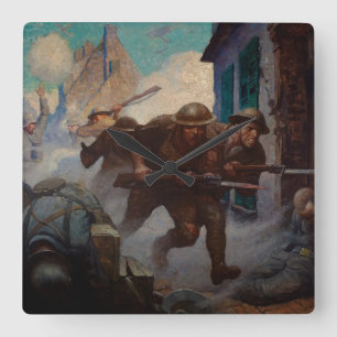 Relógio Quadrado Americanos em Chateau-Thierry por N. C. Wyeth