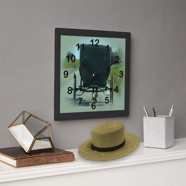 Relógio Quadrado Amish Buggy Wall Clock (Criador carregado)