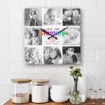 Relógio Quadrado Amo-Te Gramaticalmente Colagem de Fotos Moderna Mo<br><div class="desc">"Amo-te, Grammy." Ela está amando a cada minuto com seus netos. Uma na moda visual divertida, caprichosa, de um arco-íris colorido e colorida tipografia ousada e escrita à mão preta sobrepõe um coração macio, rosa claro e um fundo branco. Adicione 8 fotos acalentadas de sua escolha e personalize os nomes...</div>