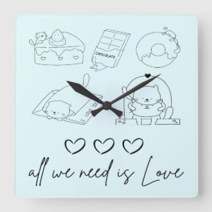 Relógio Quadrado Amor bonito de kawaii