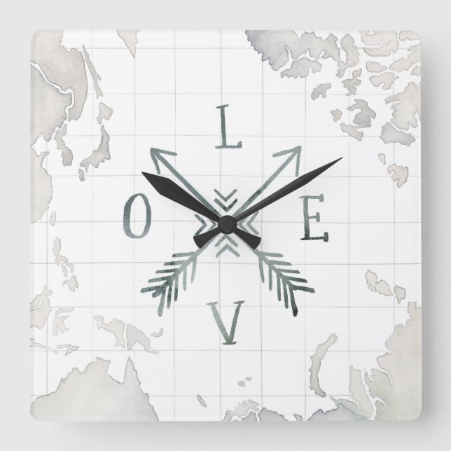 Relógio Quadrado Amor da aventura III | do Wanderlust da aguarela (Frente)