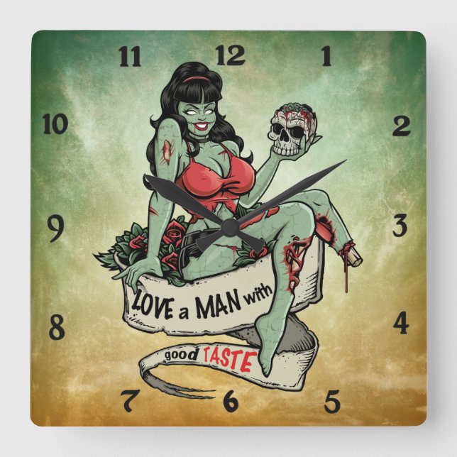 Relógio Quadrado Amor do zombi (Frente)