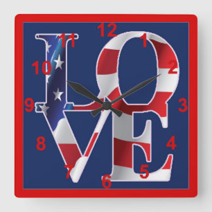 Relógio Quadrado Amor e Dia de os namorados Patrióticos