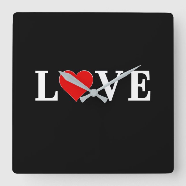 Relógio Quadrado AMOR Moderno Trendy Black and White (Frente)