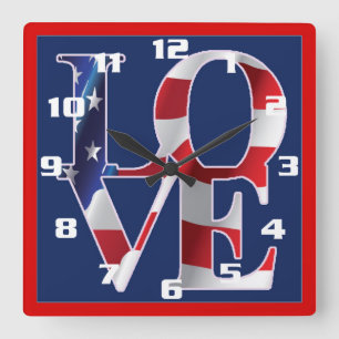 Relógio Quadrado Amor Patriótico Bandeira Americana