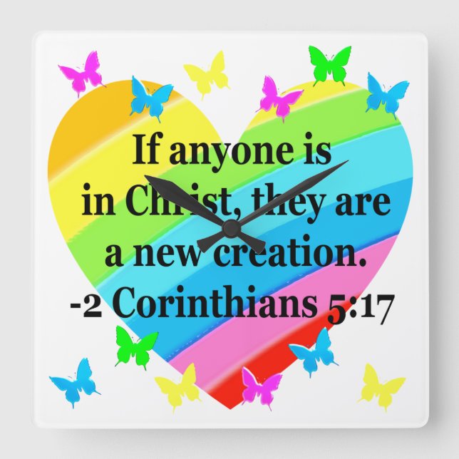 RELÓGIO QUADRADO AMOR PREENCHIDO 2 CORINTHIANS 5:17 VERSO (Frente)