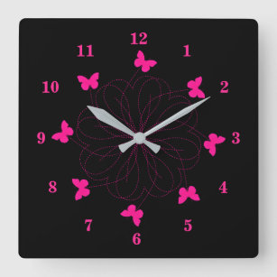 Relógio Quadrado Amor rosa - Borboletas voadoras