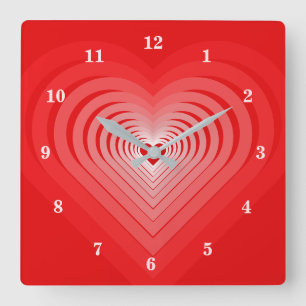 Relógio Quadrado Amor Vermelho - Coração