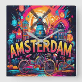 Relógio Quadrado Amsterdã - cidade das bicicletas