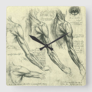 Relógio Quadrado Anatomia do Braço e Ombro de Leonardo da Vinci