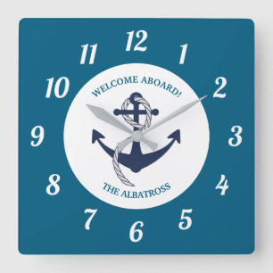 Relógio Quadrado Âncora de Barco de Padrão Náutico Personalizada