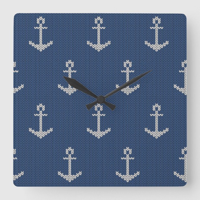 Relógio Quadrado Âncora do Mar de Knit (Frente)