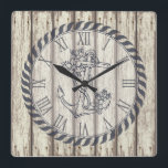 Relógio Quadrado Ancoragem Náutica Floral Pintada Rústica<br><div class="desc">Legal e realista pintura de descasque de madeira pintada branca com ilustração náutica floral negra. Números romanos no rosto. Se precisar de ajuda para personalizar qualquer um dos meus designs,  entre em contato com o designer do ArtOnWear. Formatação de texto livre com ajuda ao vivo disponível por solicitação.</div>