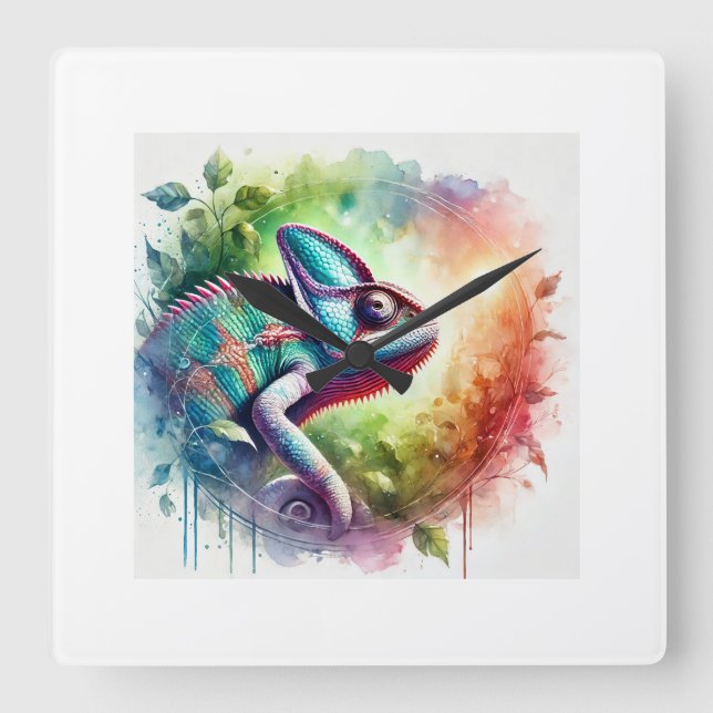 Relógio Quadrado Andean Chameleon 280824AREF145 - Watercolor (Frente)