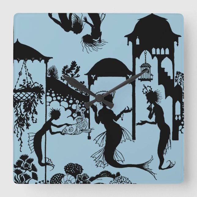 Relógio Quadrado Andersen: Silhueta pequena da sereia (Frente)