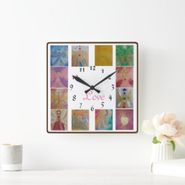 Relógio Quadrado Angel Photo Collage Love Family Wanduhr