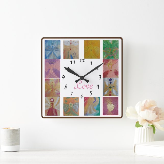 Relógio Quadrado Angel Photo Collage Love Family Wanduhr (Lar)