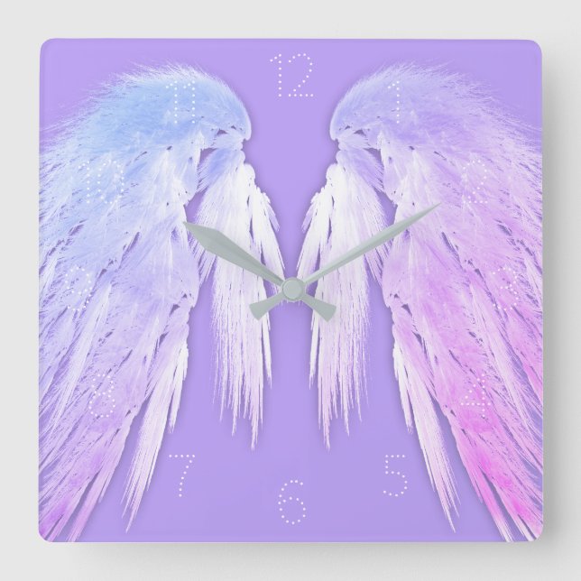 Relógio Quadrado ANGEL WINGS Fairy Purple Numerado (Frente)