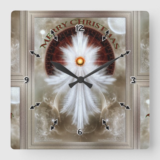 Relógio Quadrado Angel Wings Snowflake Felry Natal (Frente)