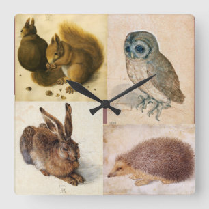 RELÓGIO QUADRADO ANIMAIS/COELHO, CORUJA, OURIÇO E ESQUILOS