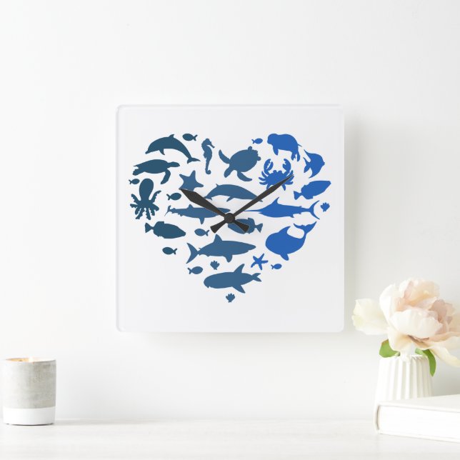 Relógio Quadrado Animais do coração (Lar)