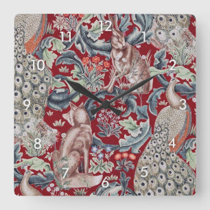 Relógio Quadrado Animais Florestais, William Morris