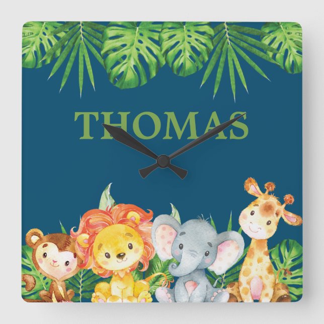 Relógio Quadrado Animais Selvagens Selvagens Selvagens Safari Garot (Frente)