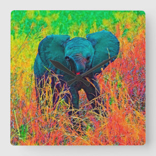 Relógio Quadrado AnimalColor_Elephant_002