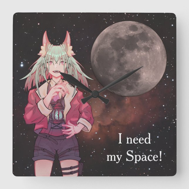Relógio Quadrado Anime, full moon, Nebula  (Frente)