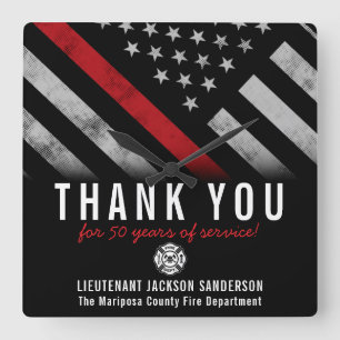 Relógio Quadrado Aniversário de Aposentadoria de Bombeiro Bandeira 