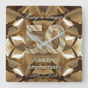 Relógio Quadrado Aniversário de Bodas de Ouro 50 anos 2019 Tipograf