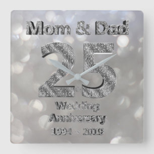 Relógio Quadrado Aniversário de Bodas de Prata de 25 anos da Mamãe 