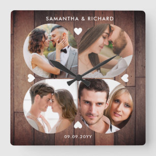 Relógio Quadrado  Aniversário de Casamento da Colagem de Fotos Rus