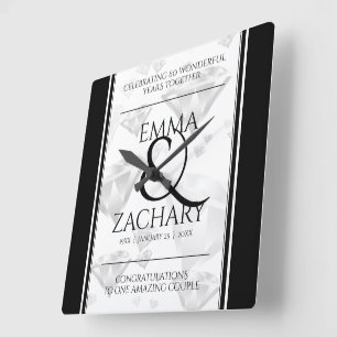 Relógio Quadrado Aniversário de Casamento de Diamante 60º e 75º ani