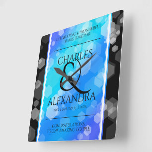 Relógio Quadrado Aniversário de Casamento de Topaz Azul Elegante 41