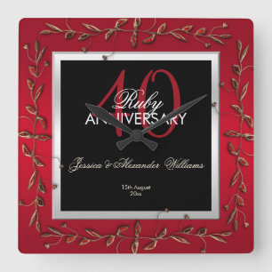 Relógio Quadrado Aniversário de casamento elegante de pedras