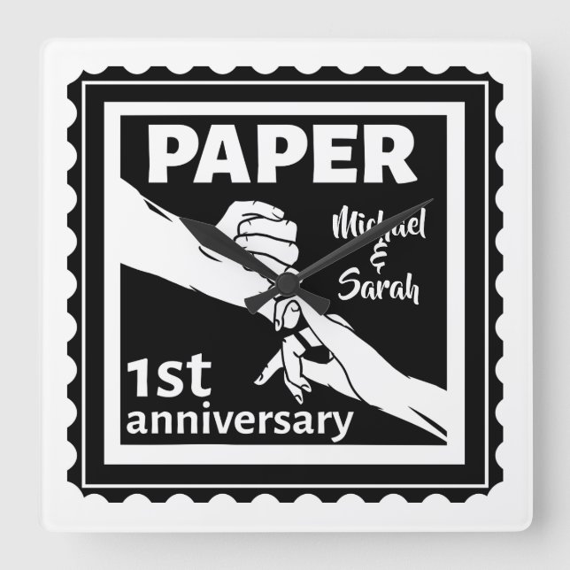 Relógio Quadrado Aniversário de casamento tradicional de 1rua (Frente)