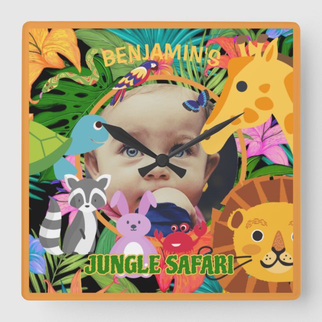 Relógio Quadrado Aniversário de criança Safari Selvagem Selvagem An (Frente)
