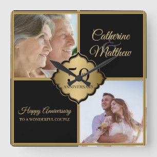 Relógio Quadrado Aniversário de Fotografias Personalizado