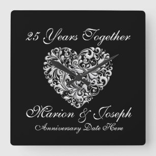 RELÓGIO QUADRADO ANIVERSÁRIO DE PRATA DE 25 DE GIFT PERSONALIZADO