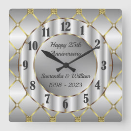 Relógio Quadrado Aniversário Dourado Único De Silver E Casamento Ne