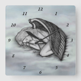 Relógio Quadrado Anjo dormindo nas nuvens do céu