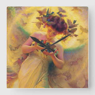 Relógio Quadrado “Anjo dos Pássaros” por Franz Dvorak