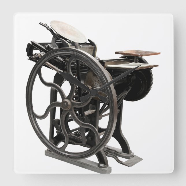 Relógio Quadrado antiga máquina de imprensa escrita por letterpress (Frente)