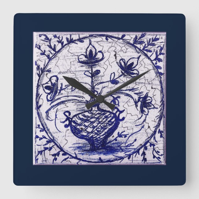 Relógio Quadrado Antigo azulejo Norte-Alemão, azulejo cerâmico vint (Frente)