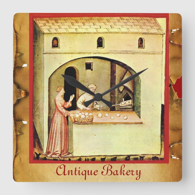 RELÓGIO QUADRADO ANTIQUE OVEN BAKER, COMPRO DE PÃO DE BAKERY (Frente)