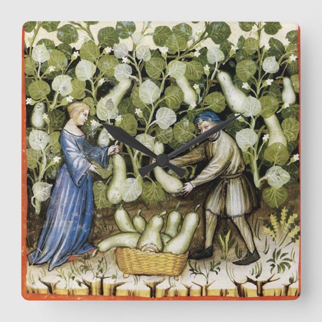 Relógio Quadrado ANTIQUE SQUASH HARVEST Esquadra Pintura Medieval (Frente)