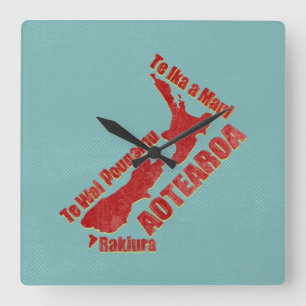 Relógio Quadrado Aotearoa New Zealand Map