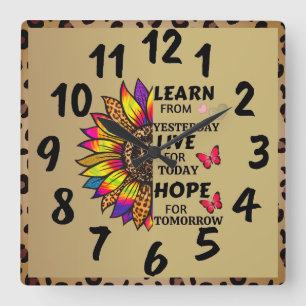 Relógio Quadrado Aprenda Ontem com o Rainbow Sunflower Dourado
